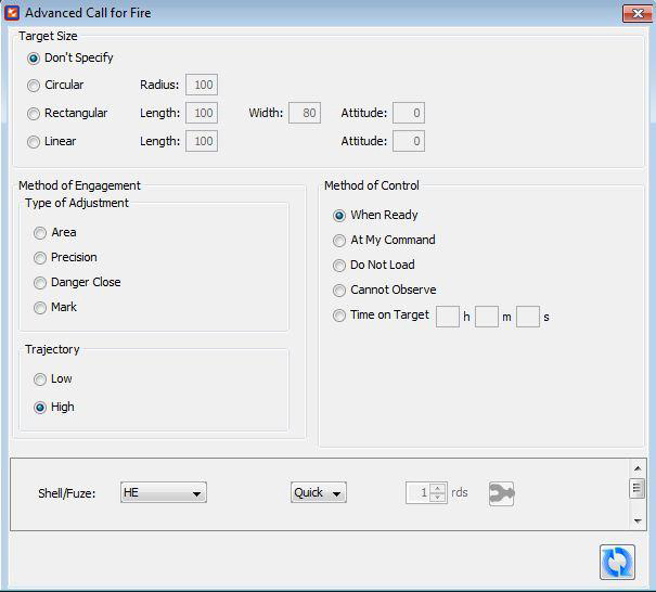 ∆ Image VBS2Fires_30: Fires Target Worksheet for Asset 20 Window